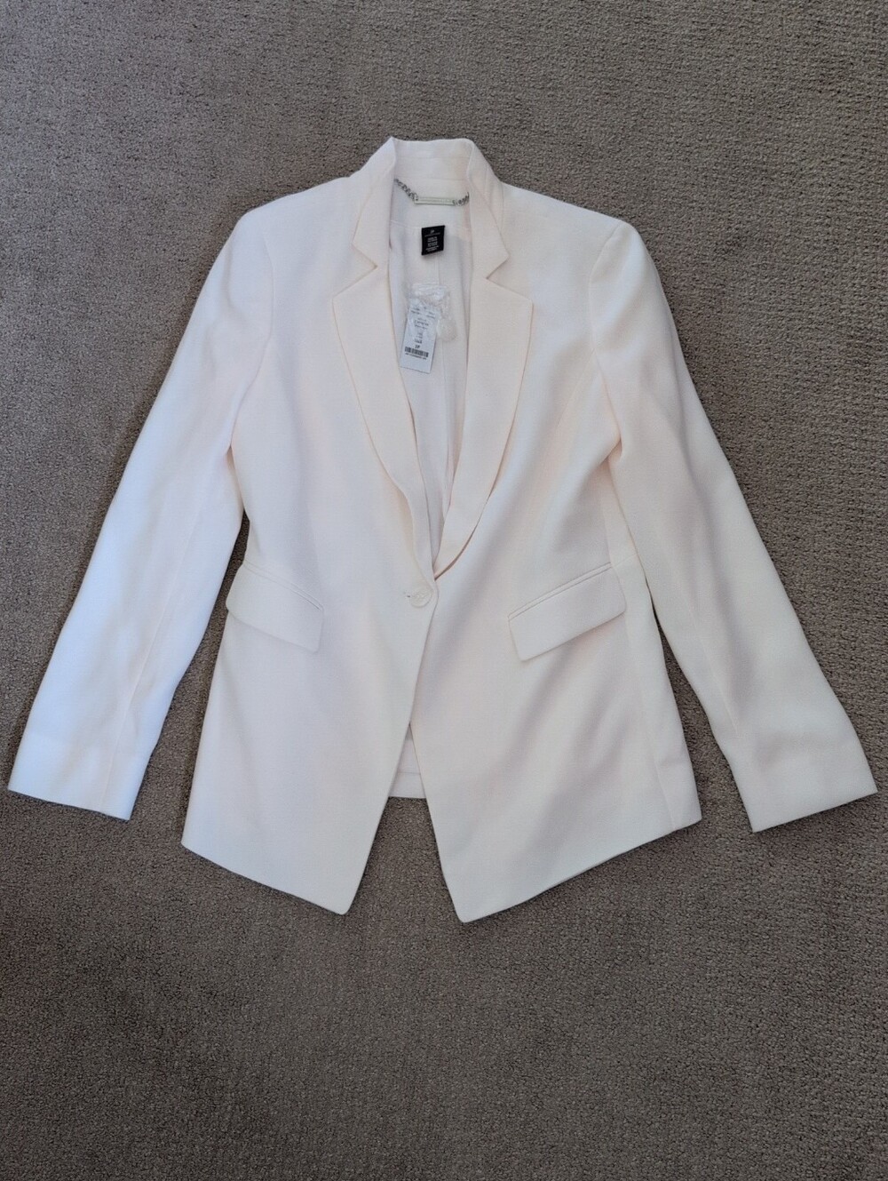 White House Black Market Women's Long Sleeve Sleek Cream 1 Button Petite Blazer